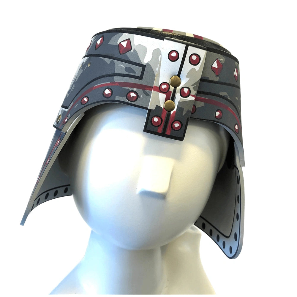 Liontouch Maltese Helmet features a fabric and metallic design with red and black accents, gold border, and central decoratio