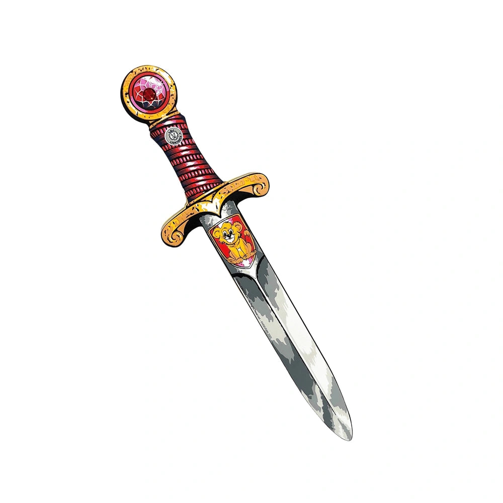 Mini Lion Sword in red with metallic handle, silver blade, and gold hilt, designed for pretend professions and role playing.