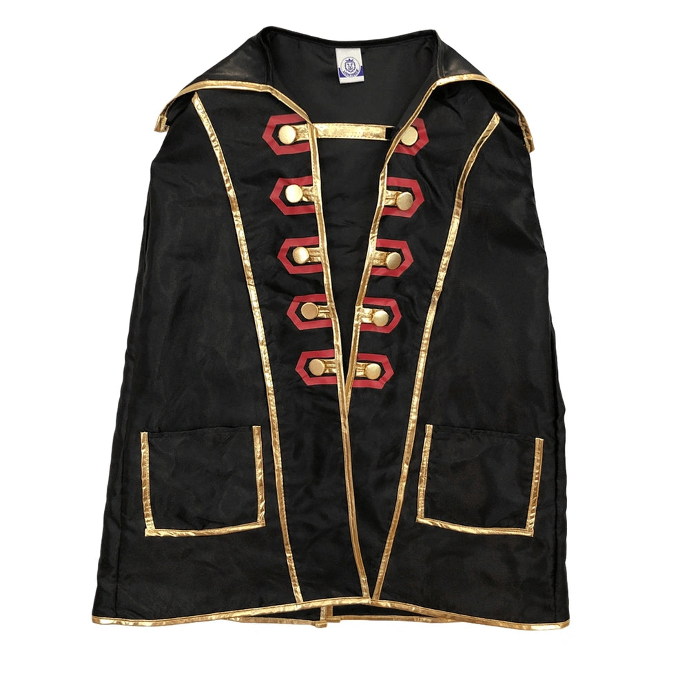 Liontouch Pirate Cape featuring gold and red trim on black fabric, designed for pretend professions and role playing.