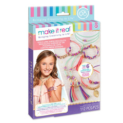 Gold Link Suede Bracelets in glossy retail packaging with a clear window and colorful gradient background.