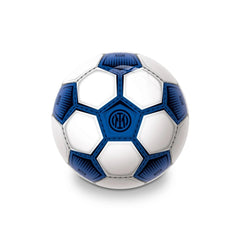 blue and white Mondo FC Inter Bio Ball featuring hexagonal patterns and printed text, centered on a white background.