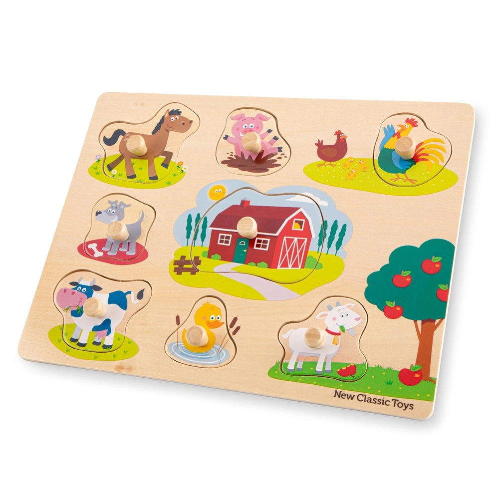 New Classic Toys - Peg Puzzle - 8 Pieces - Farm - Baby Activity Toys