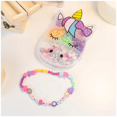 Beads ABC Unicorn Pocket Box Set in a clear plastic container, showcasing colorful craft supplies for arts and crafts.