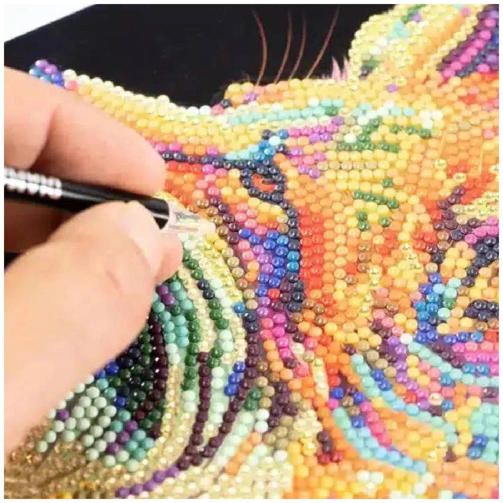 Diamantiny Artist Level Up canvas features glossy, tightly packed colorful beads in blue, green, yellow, orange, and pink.