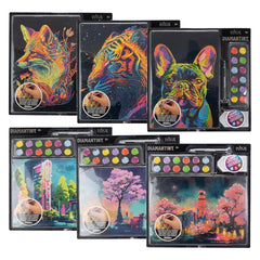 Diamantiny Artist Level Up Painting On Canvas packaging features colorful stickers arranged in a grid within a glossy clear w