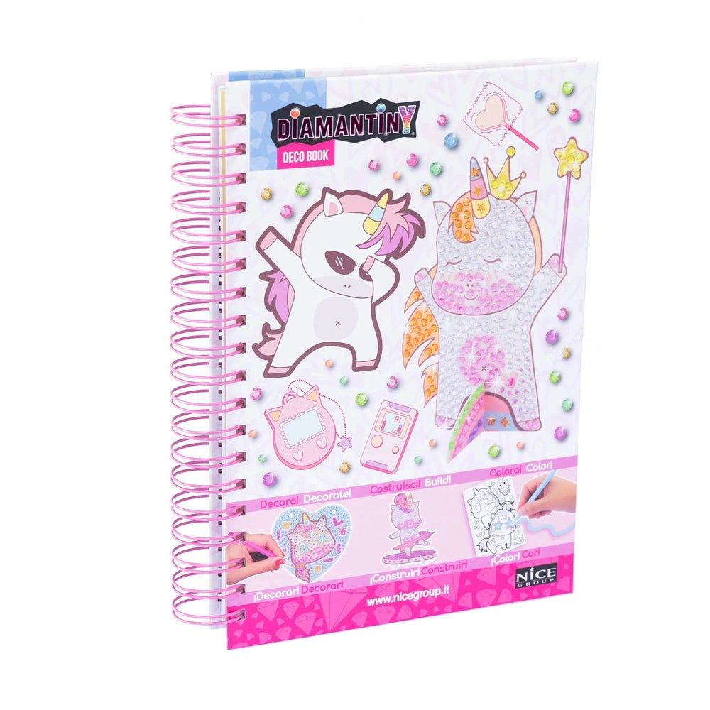 NICE Diamantiny Coloring Book features a glossy cover with pink and white graphics, spiral binding, and decorative text.