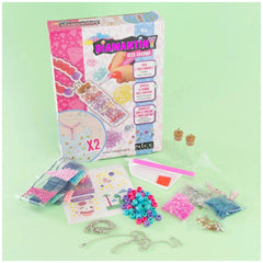 Nice Diamantiny Deco Charms Set packaging features a glossy cardboard design with pink and blue text and colorful craft suppl