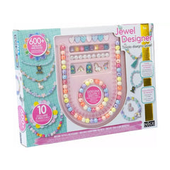 Jewel Design 600 Precious Beads arts and crafts kit in pink packaging featuring various white and pink accessories.