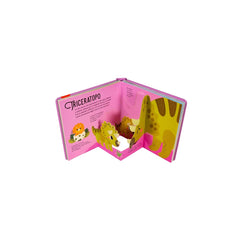 NUINUI Dinosaur Puppies book features a pink glossy cover with black stylized text "CRICERATOPO" and yellow matte pages.