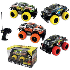 ODS RC Pickup Monster Truck 4x4 features a black, white, and colorful body with yellow rubber tires and metal parts.