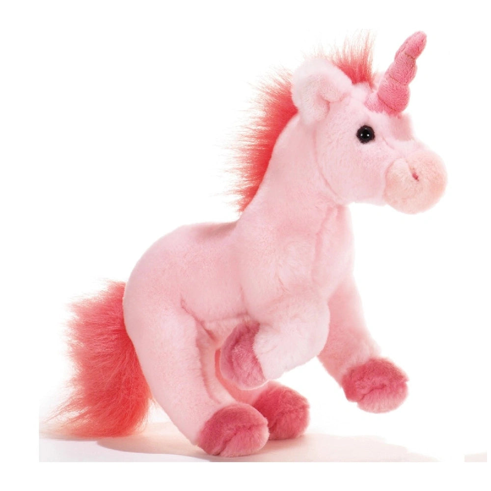 Precious Pink Unicorn plush toy, 25 cm, with soft pink body, darker pink mane, tail, and reflective black eyes.