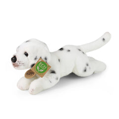 Plush Dalmatian toy with a white body and black spots, featuring a collar with an "ECO FRIENDS ORIGINAL" tag.