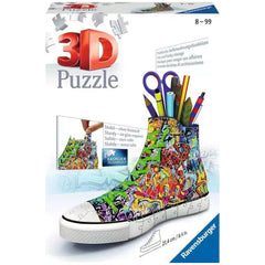 Colorful 3D puzzle box featuring high-top sneakers with vibrant designs and the text "3D PUZZLE" prominently displayed.