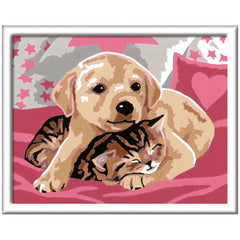 Ravensburger - Creart Puppy Dog And Cat On The Pillow - Painting By Numbers - Arts & Crafts