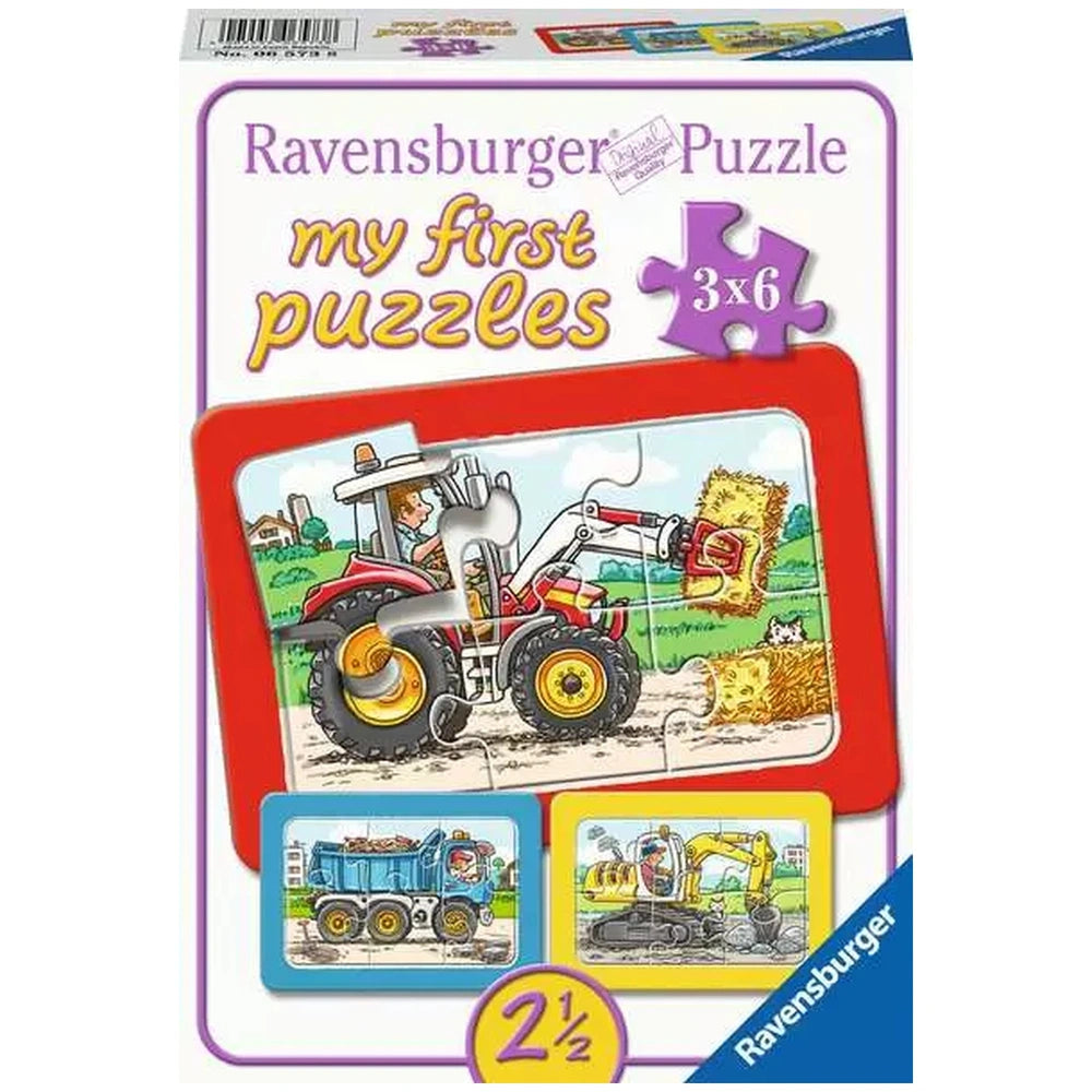 Ravensburger - My First Puzzles - Excavators Tractors And Dump Trucks - 3X6 Pieces - Puzzles