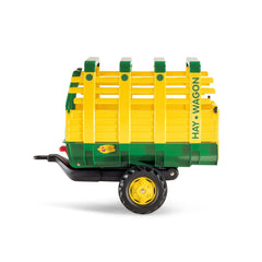 Rollyhay wagon features a yellow body, green trailer, black wheels with yellow rims, and "HAY WAGON" text on the side.