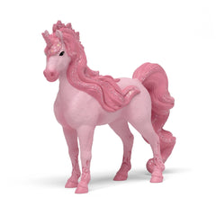 Cassiopeia Unicorn Mare figurine in glossy pink with a glittery mane and tail, standing against a plain white background.