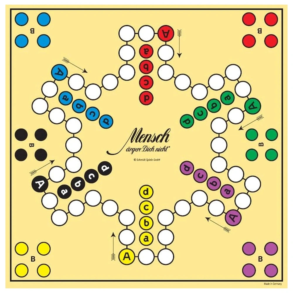 Schmidt Spiele's Don't Get Angry board game features a circular grid with colorful letter tiles and a central square design.