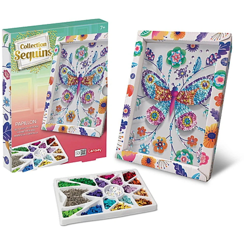 Sentosphere's Collection Sequins Butterflies features vibrant packaging with a colorful butterfly design and a clear plastic 
