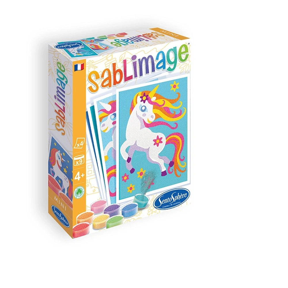 SablImage Mini box features colorful unicorn graphics and playful text, designed for arts and crafts fun.