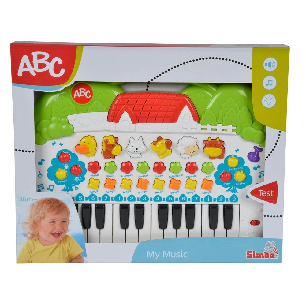 Simba ABC Animal Keyboard for kids features colorful keys, animal illustrations, and educational elements for musical engagem