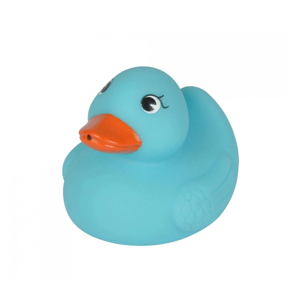 Simba ABC Bathing Duck in bright blue, featuring a textured body, orange beak, and expressive eyes against a white background