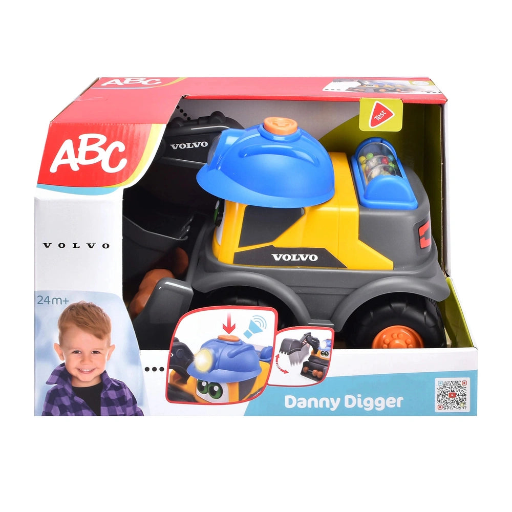 Simba ABC Danny Digger Excavator toy truck in red box with visible blue and yellow vehicle, suitable for young children.
