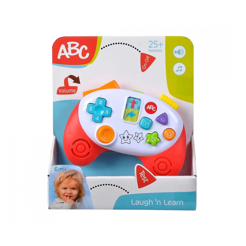 Simba ABC Game Controller in white with colorful buttons, promotes fun learning for children with 25+ interactive functions.