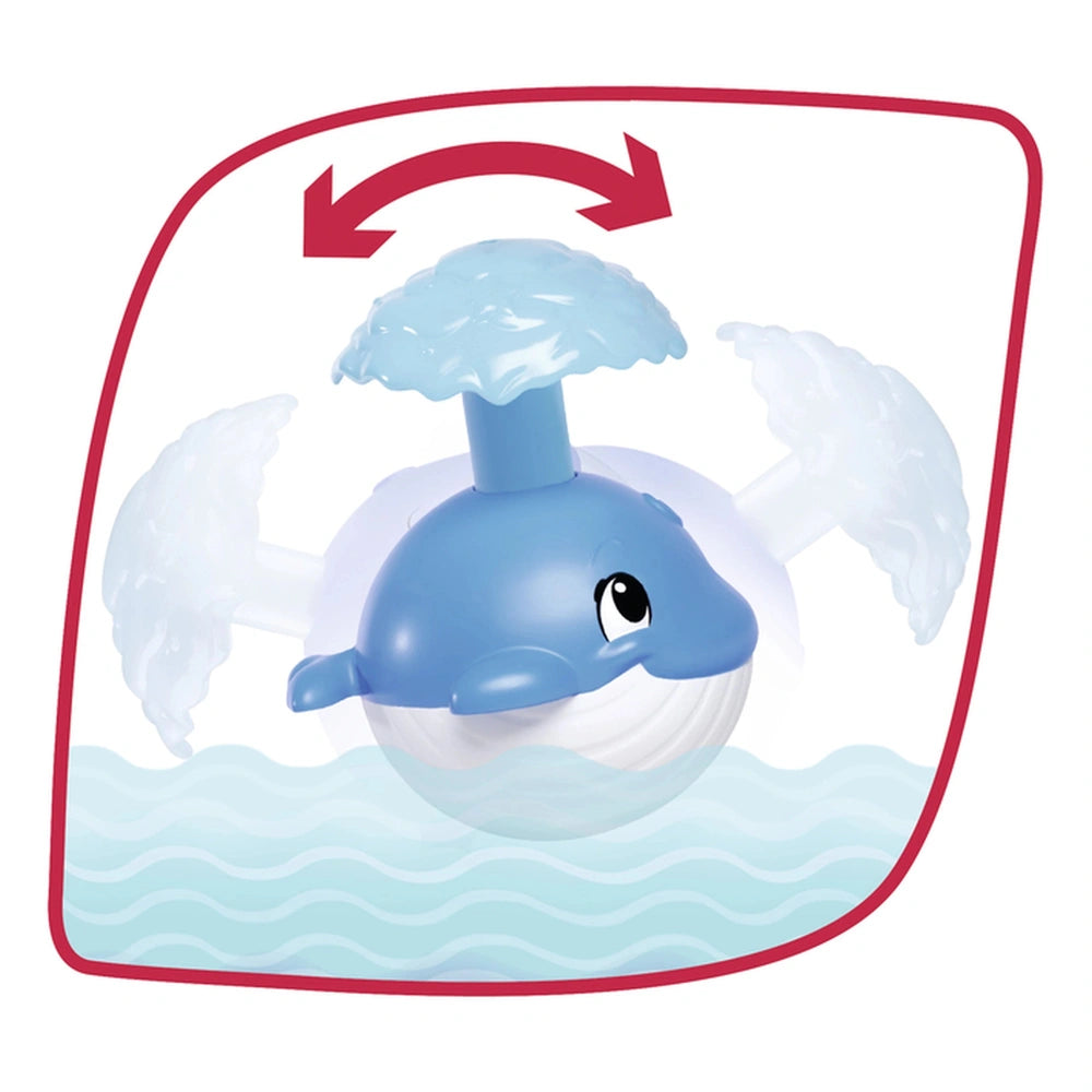 Simba ABC Wobble Whale bath toy in blue with white accents, floating on light blue water, designed for fun and safe play.