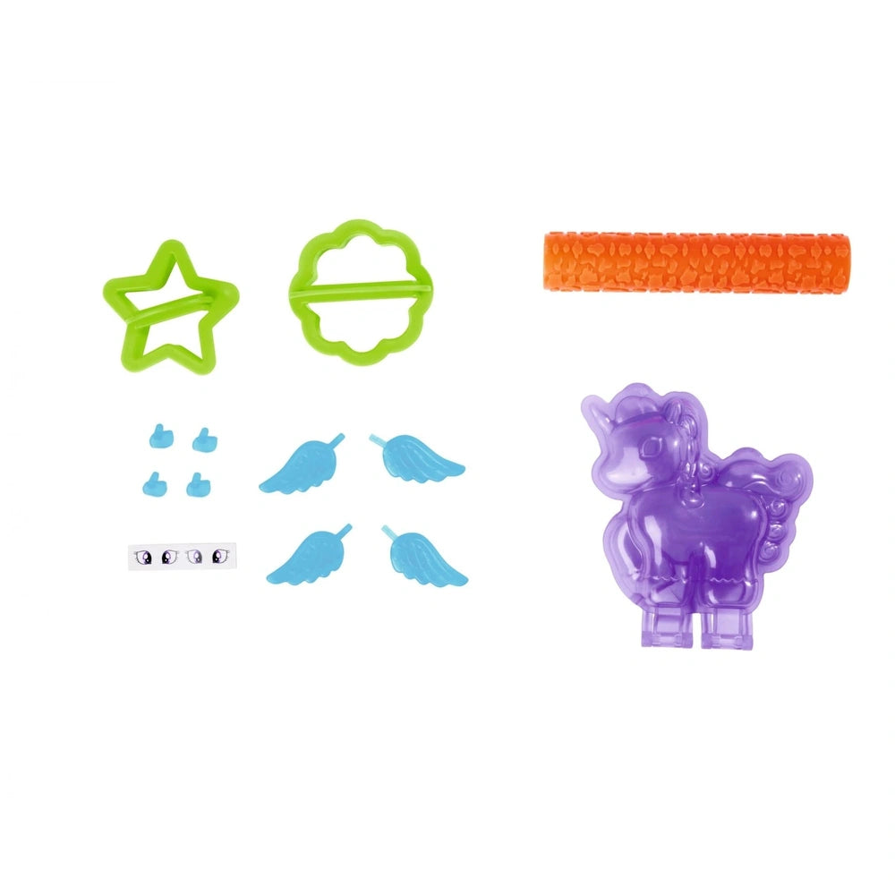 Simba - Art & Fun Playsand Set Unicorn features colorful star-shaped molds and an orange textured tool for creative play.