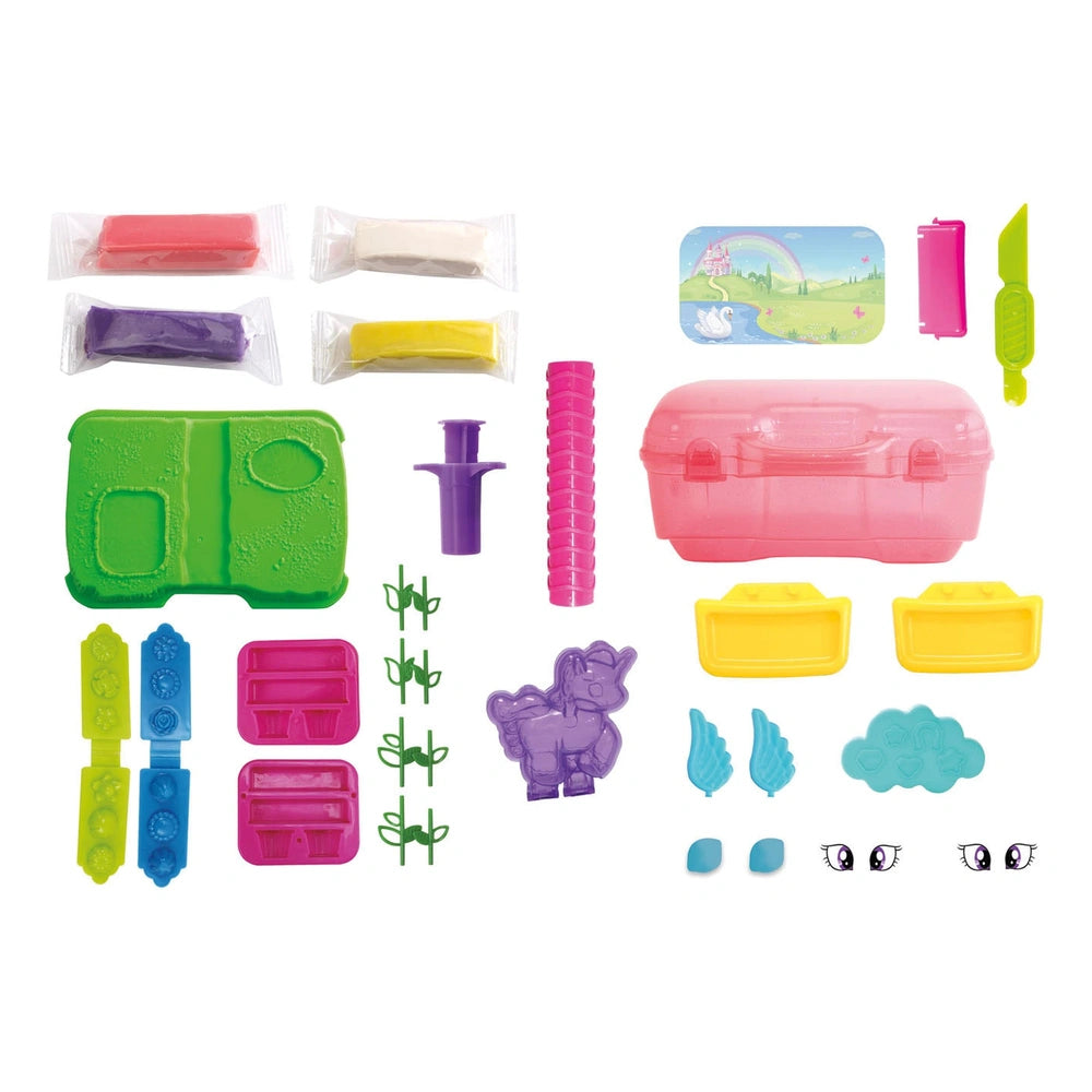 Simba Art & Fun Unicorn Clay Set in Suitcase features colorful clay components for creative play and scene building.