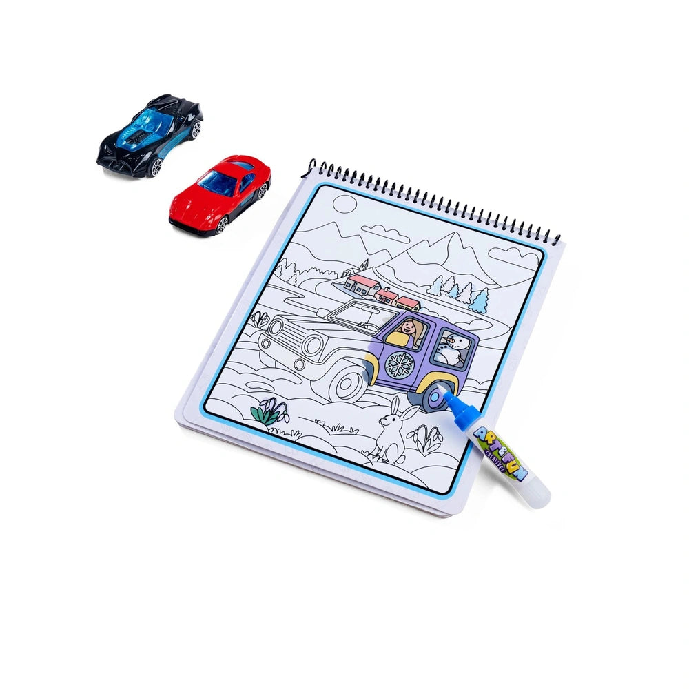 Simba Art & Fun Water Pen Book features colorful car and truck illustrations, designed for childrens creative coloring activi