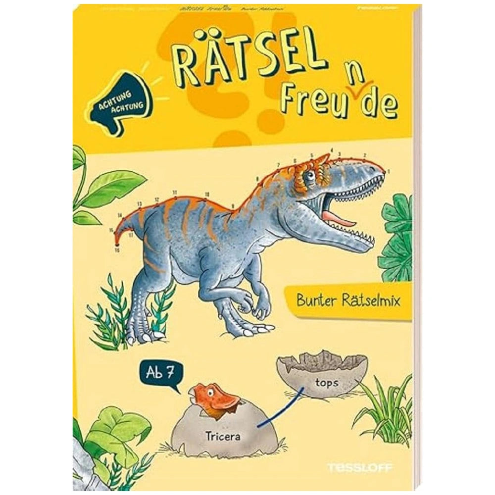 TESSLOFF's educational book cover features a surprised cartoon rat on a yellow background with the title "RATSEL n FREUDE."