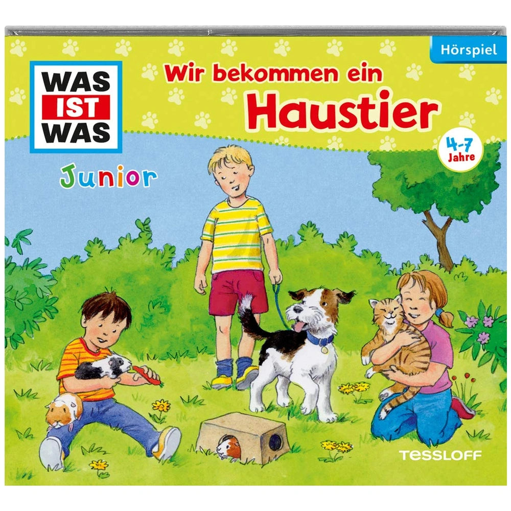 TESSLOFF's colorful children's book cover features kids playing with dogs and a cat in a vibrant park setting.