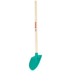 Theo Klein Bosch Garden shovel featuring a wooden handle and green plastic scoop for outdoor play.