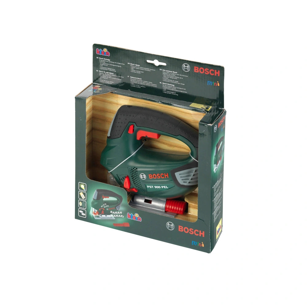 Theo Klein Bosch jigsaw toy in green and black, displayed in matte cardboard packaging with transparent window and white text