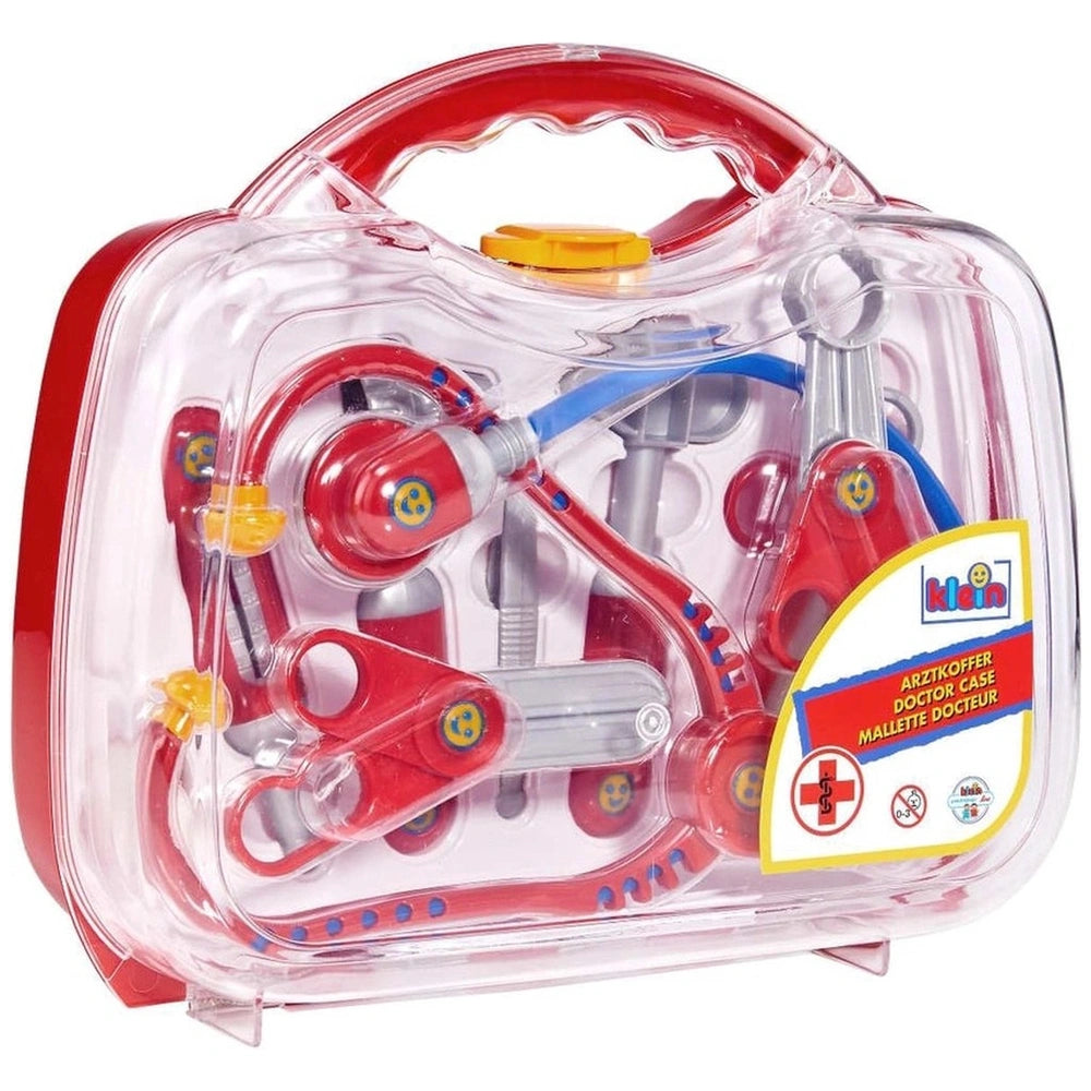 Theo Klein Doctor Case with transparent front, red handle, and yellow cap, designed for pretend play and role-playing activit