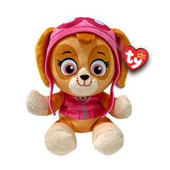 TY - Beanie Babies Skye from PAW Patrol 20 cm, plush toy with brown fur, pink hood, large eyes, and white paws.