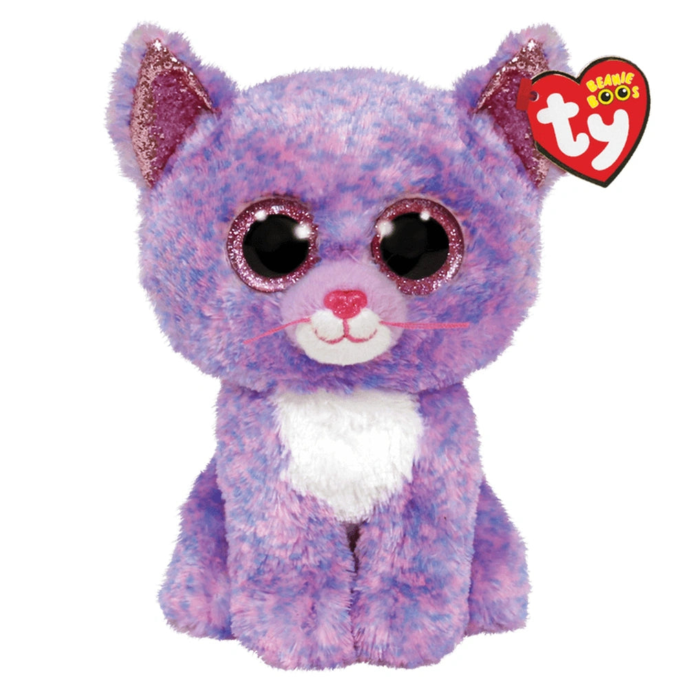 TY - Beanie Boos Cassidy Lavender Cat Plush 15 cm with purple body, glittery eyes, and soft plush fabric.